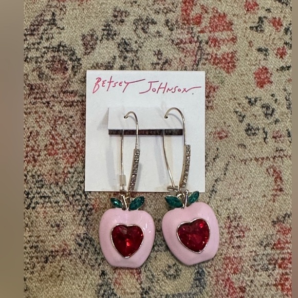 Betsy Johnson Faux Stone Pink Apple Dangle Earrings - Picture 3 of 5